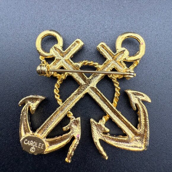 Gold-Tone Carolee Anchor Brooch With Crystals Nautical Statement Pin Elegant Des - Picture 4 of 6